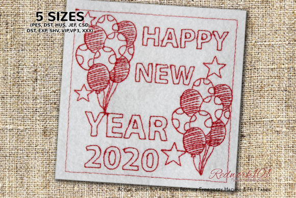 Happy New Year 2020 Balloons Redwork